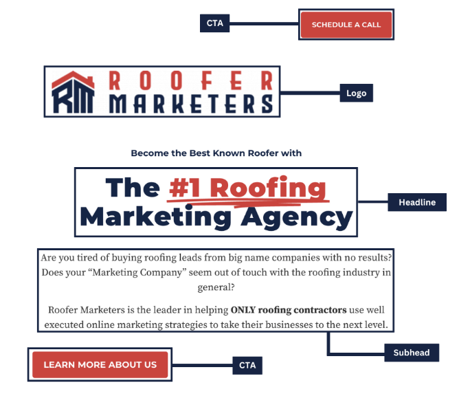 Roofer Marketers website homepage